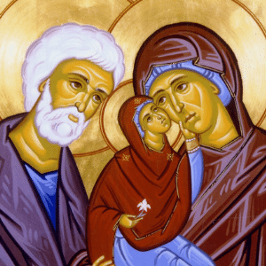 Ícone representando São Joaquim a esquerda, Santa Ana a direita e no centro Nossa Senhora criança