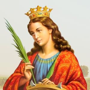 Imagem de Santa Catarina de Alexandria com uma coroa de rainha na cabeça e segurando uma palma nas mãos