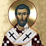 Ícone de São Frumêncio. Possui uma estola branca com duas cruzes negras
